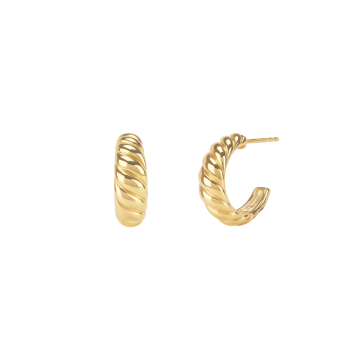 Custom Fashion 18K Gold Plated Spiral Earrings Stainless Steel Jewelry Croissant Stud Earrings